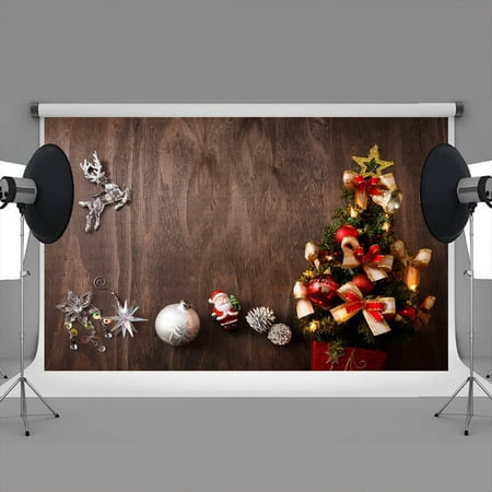 Image of HelloDecor 7x5ft Christmas backdrops Brown board background Christmas tree christmas background for photostudio