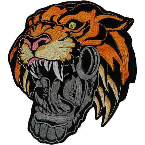 Large Tiger Embroidery Patches Iron on Badge Motorcycle Applique Backpatches Leather Jacket Emblem Accessories 1 piece