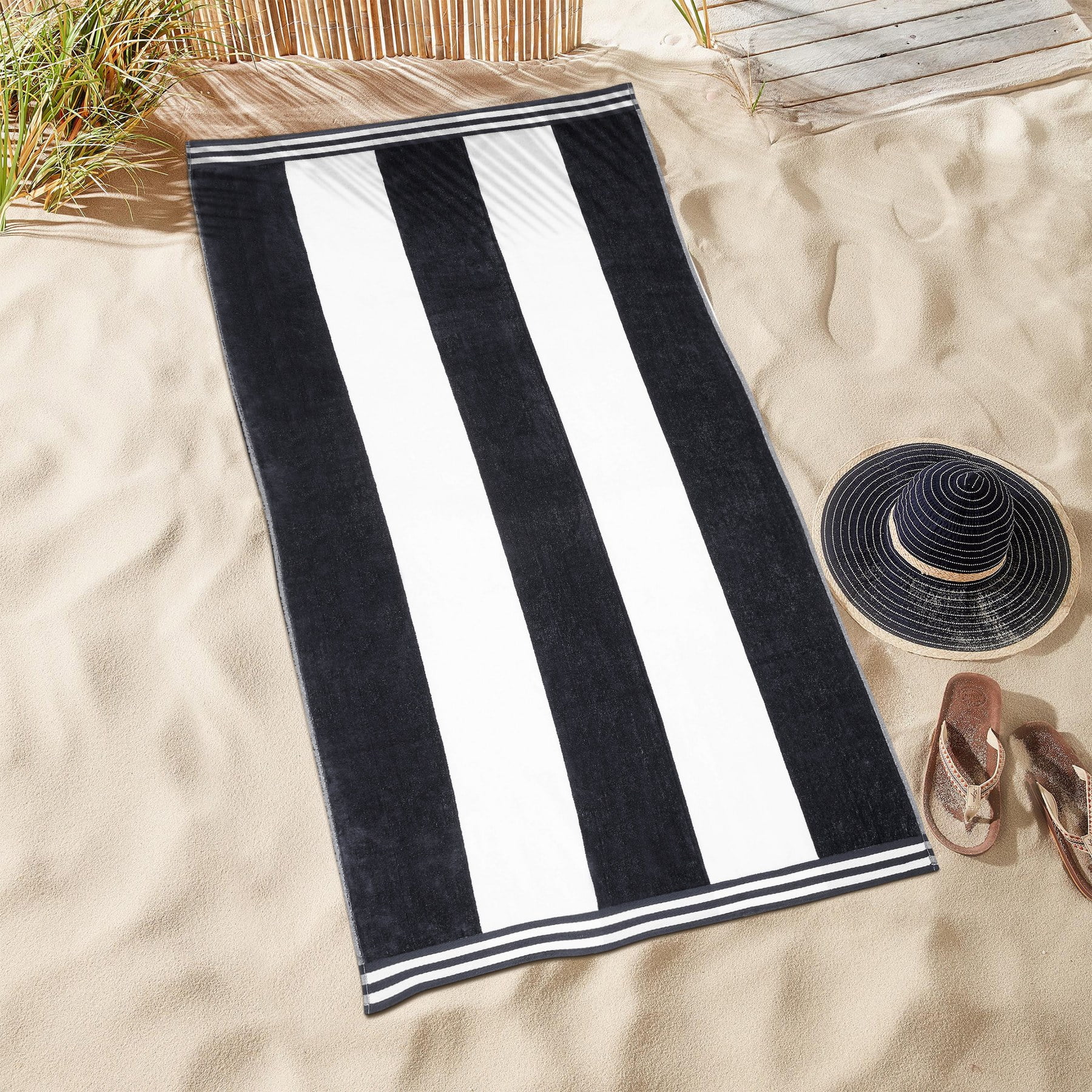 BNM Cabana Stripes Oversized Beach Towel, 34 x 64, Charcoal