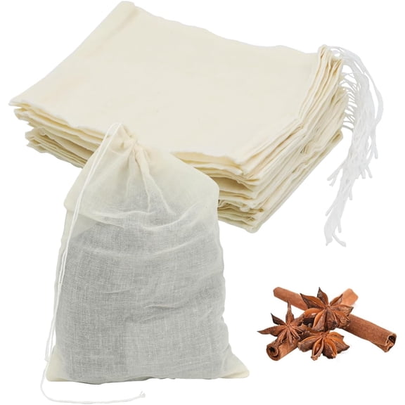 Topboutique Muslin Drawstring Bags 6 x 8 inches Reusable Tea Bags Cotton Spice Bags Mesh Strainer Bag Soup Bag Reusable Cheesecloth Bags for Spice/Tea/Herbs,30 Pcs