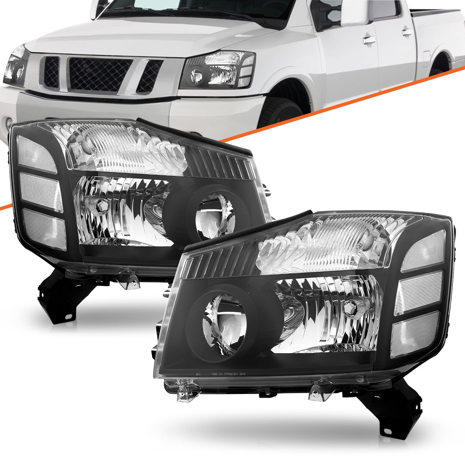 For 2004-2015 Nissan Titan/04-07 Armada Black Headlights Headlamps Left+Right