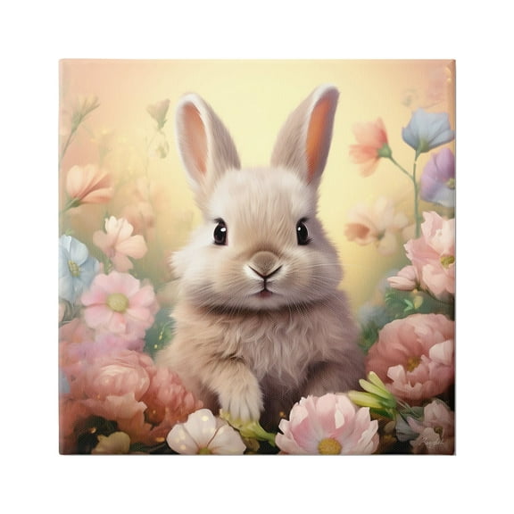 Stupell Industries Bunny in Meadow Animals & Insects Painting Gallery Wrapped Canvas Art Print Wall Art, 17 x 17