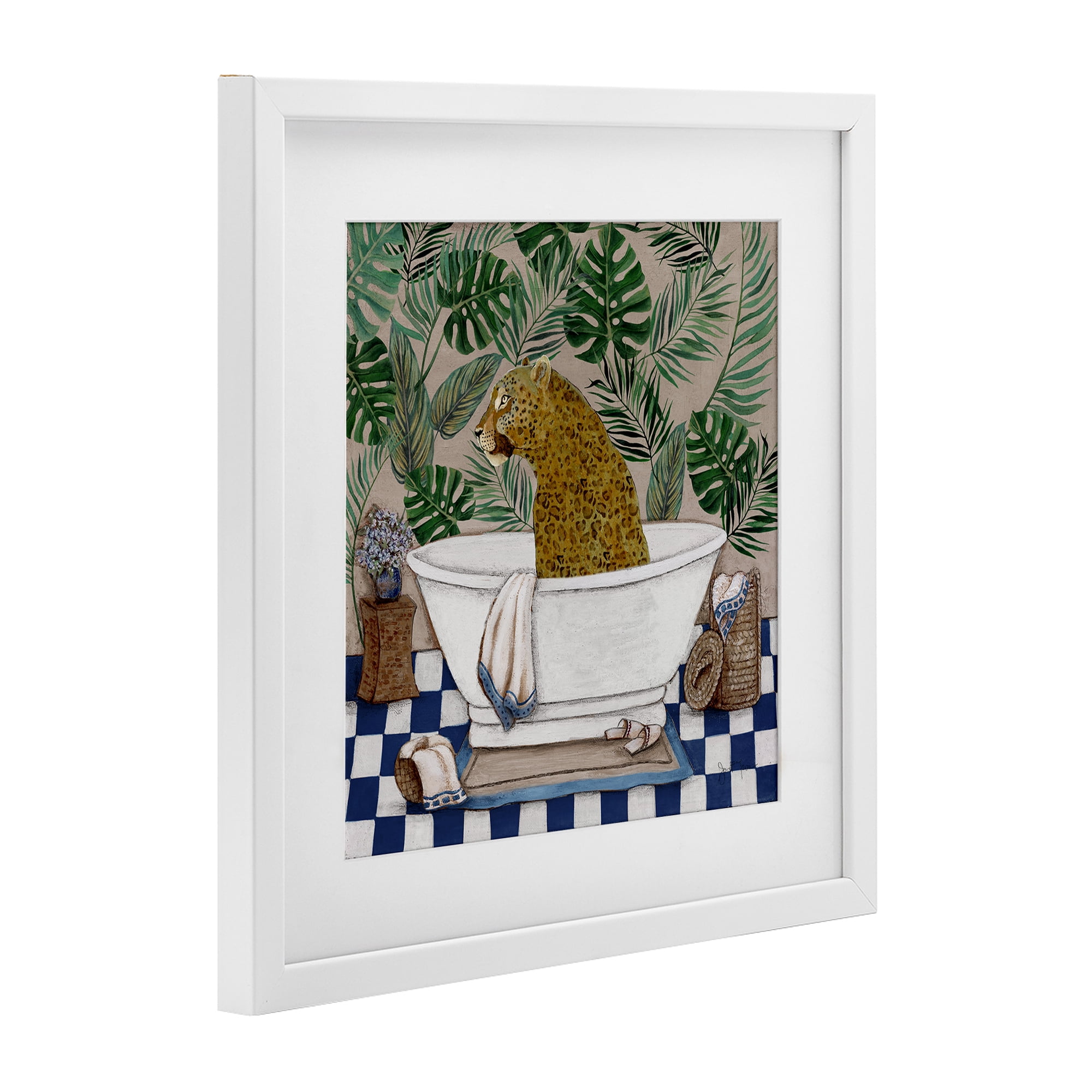 Stupell Industries Leopard in Tropical Bathtub White Framed Print Under Glass, design by Janet Tava