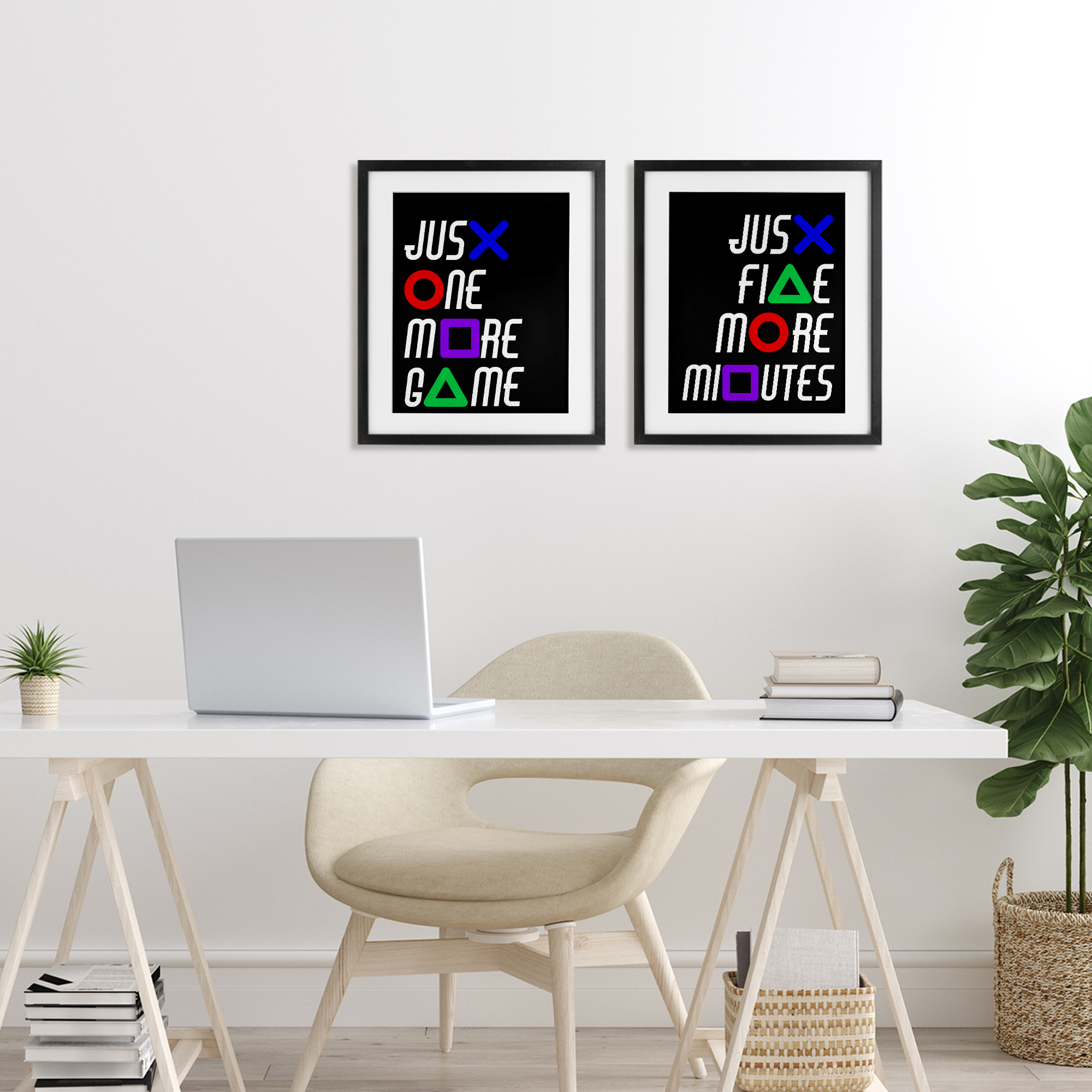 Gamer Button Symbols Phrases 2 Piece Black Framed Print Under Glass Set, design by Kim Allen