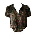 thumbnail image 4 of Women Cotton Shirt Printed Fashion Down Shirts Casual Tops Short Sleeve Blouse Black, 4 of 4