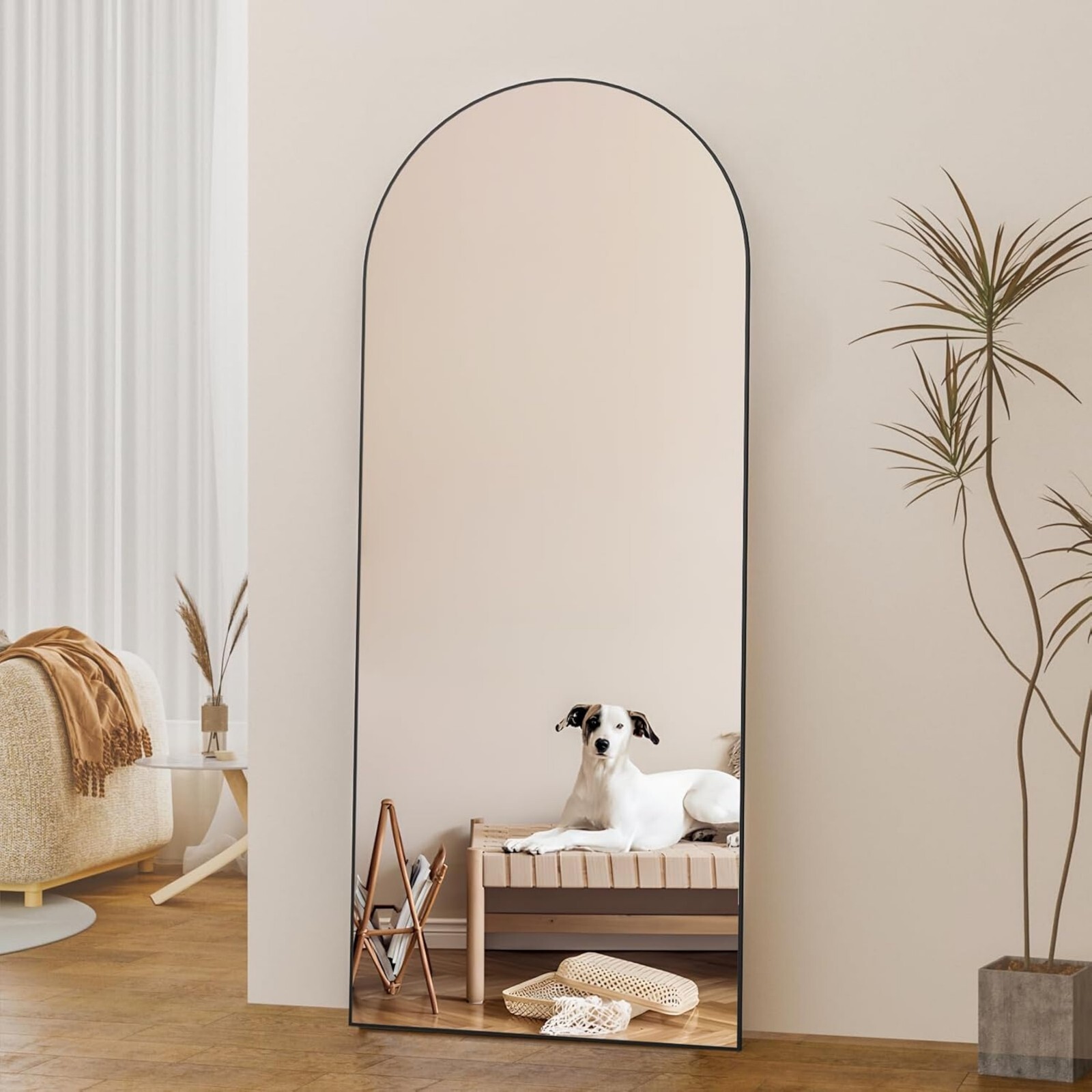 BEAUTYPEAK 67"x 30" Arched Full Length Metal Standing Floor Mirror, Black