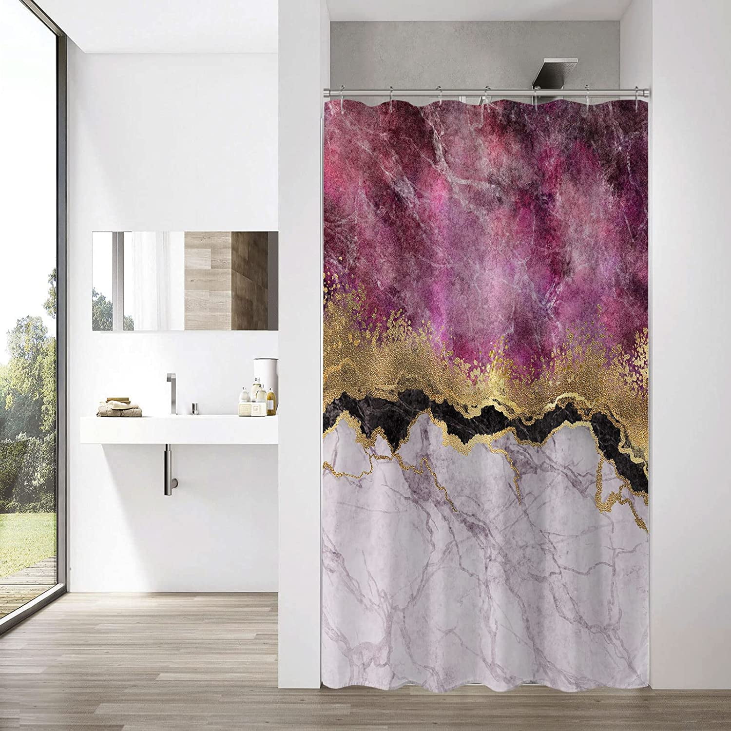 Small Stall Shower Curtain 36 x 72, Pink Marble Half Size Shower