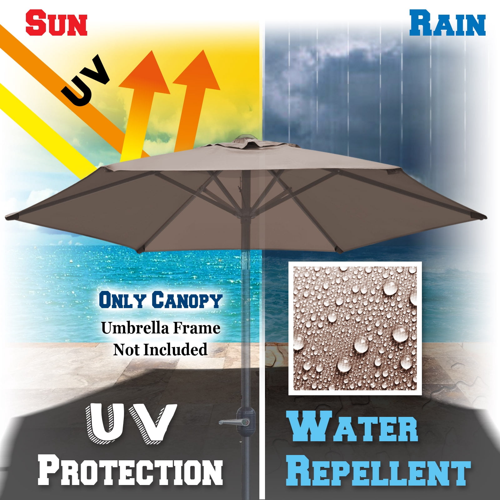 Sunrise Umbrella 6 Rib Taupe Patio Umbrella Canopy, UV Protection