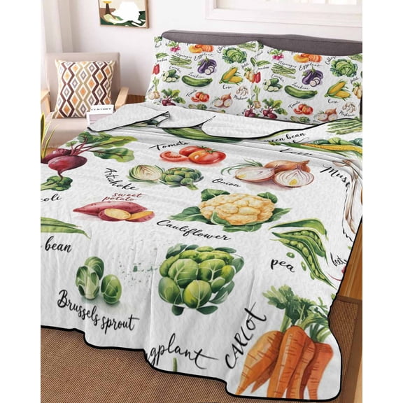 Vegetables Full Size Down Alternative Comforter, Lightweight Comforter Quilt Bedding Set with Pillow Shams Watercolor Farmhouse Fruits All Seasons Bed Comforter Duvet Insert 78"x90"