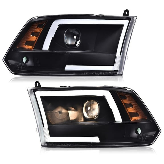 CROSSDESIGN Black LED Tube Projector  Headlights Fit for 2009-2012 Dodge Ram 1500 2500 3500