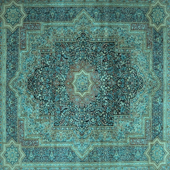 Ahgly Company Indoor Square Medallion Light Blue Traditional Area Rugs, 3' Square