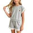 thumbnail image 2 of Amidoa Girls Summer Outfits 2 Piece Short Sleeve T Shirt Cute Top and Casual Shorts Kids Clothing Sets,Gray Size 10, 2 of 7