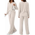 thumbnail image 3 of Conjuntos de Dos Piezas para Mujer, Suéter de Cuello Henley de Otoño, Chándal A Juego, Pijamas Cómodos con Bolsillos Albaricoque S, 3 of 7