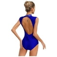 thumbnail image 4 of Choomomo Women One Piece Shiny Rhinestone Athletic Gymnastics Leotards Color Block Figure Ice Skating Costume Blue L, 4 of 6