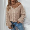 thumbnail image 4 of Gnshining Oversized Sweaters for Women Long Sleeve V Neck Loose Pullovers Fall Fashion Cable Knit Solid Color Shirts, 4 of 5