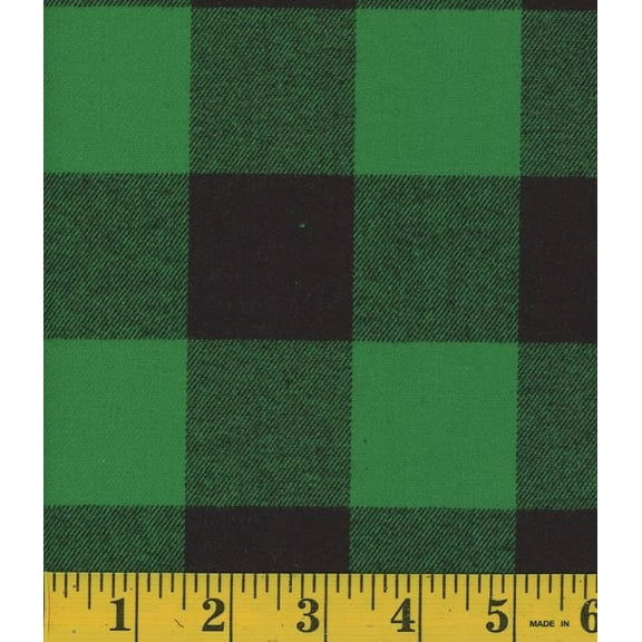 Flannel Buffalo Plaid 1.75" Buffalo Check Green Black Yarn Dyed Woven Cotton Flannel Fabric By the Yard (105842-green)