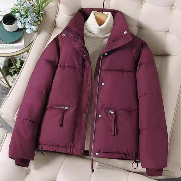 Heisall Womens Coats Casual Loose Stand Collar Thickened Warm Short Quilted Jacket Long Sleeve Winter Outerwear
