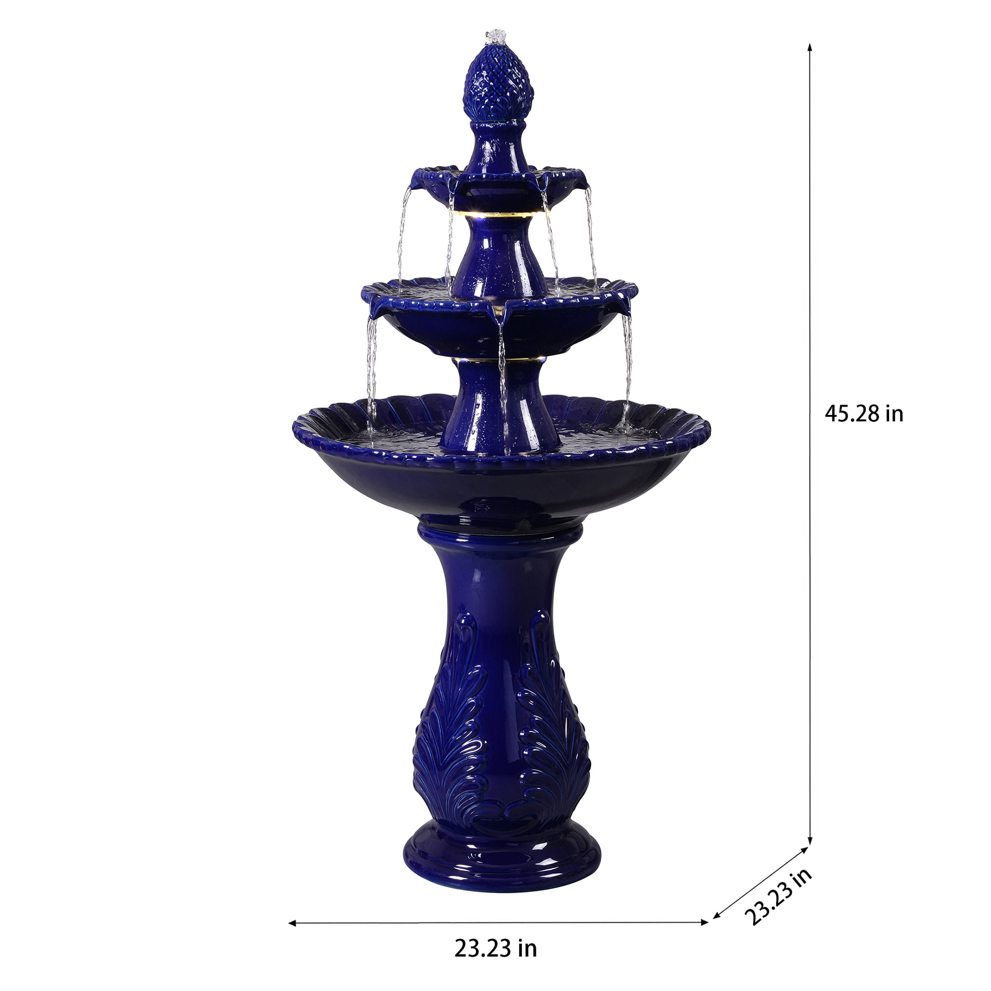 3-Tier Dark Blue Ceramic Fountain, Decorative Water Fountain with LED Lights and Quiet Pump, Indoor Outdoor Water Feature for Patio, Garden, Deck, Balcony, Office and Home Décor