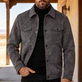 thumbnail image 5 of Raeneomay Men's Suede Button Jacket - Collared Long Sleeve Pocket Top, 5 of 6