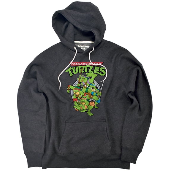 Teenage Mutant Ninja Turtles Group Unisex Adult Slim Fit Pull-Over Heather Hoodie, Charcoal, Small