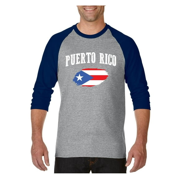 Mens Raglan Sleeve Baseball T-Shirts - Puerto Rico Flag