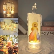5.9in Divine Mercy of Jesus LED Devotional Prayer Candle - Battery Operated Religious Candle with Remote Control & Timer, Real Wax 3D Wick for Religious Festivals, Home Altar, Church & Devotions