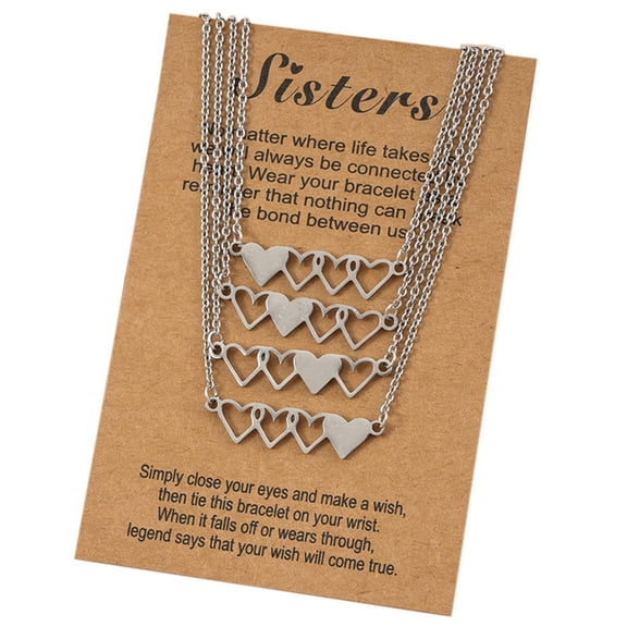 Fogun 4Pcs/5Pcs Sister Heart-shaped Short Necklaces Stainless Steel Best Friend Necklace Suitable for 4 Sisters or 5 Sisters