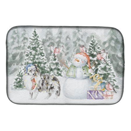 

Sheltie/Shetland Sheepdog Blue Merle Standing with Christmas Presents Dish Drying Mat 14 in x 21 in