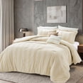 thumbnail image 6 of Regency Heights Queen Size Velvet Striped Comforter Set, 5-Piece Luxury Comforter Bed Set for All Seasons, Champagne Cozy Bedding Sets with Decor Pillows, 6 of 11