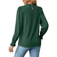 thumbnail image 5 of ZXSXSY Womens Mock Neck Smocked Long Sleeve Keyhole Back Office Tops, 5 of 7