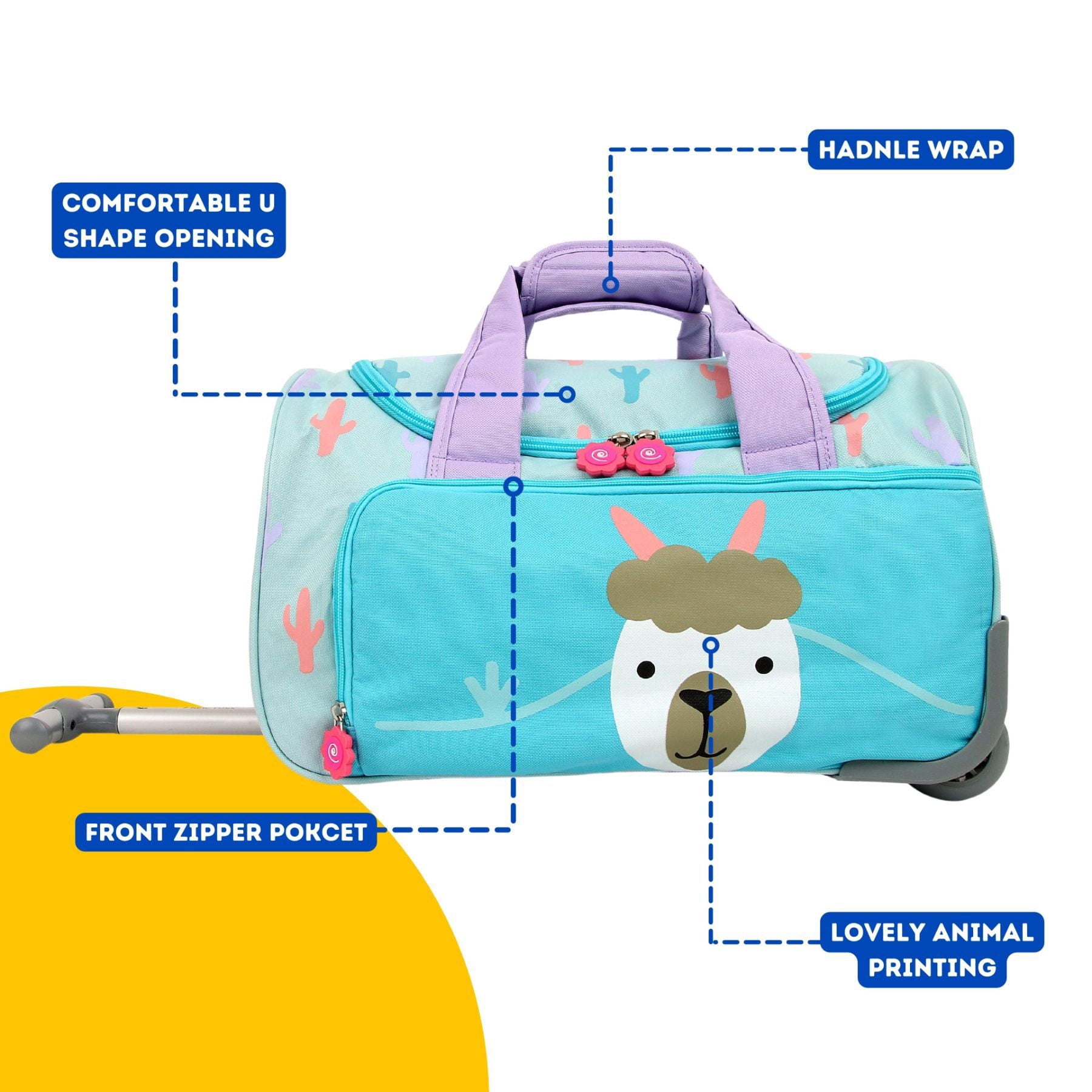 J World Boys and Girls Kids travel Duffle Bag with Wheels Carry-on Luggage, Llama