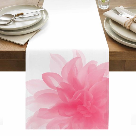 Pink Flower Table Runner - 72 Inch Long, Kitchen Dining Table Runner Dresser Scarves, Boho Modern Floral Abstract Ombre Leaf White Farmhouse Decor for Coffee Tables Wedding Party Banquet