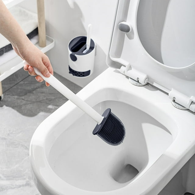 Artículos esenciales para dormitorios, artículos de limpieza, juego de escobilla de inodoro de TPR con cerdas pequeñas, perforadora de pared para inodoro, cepillo de limpieza inferior con bandeja de g