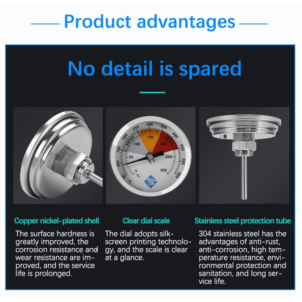 Thermometers 1/2NPT Thread Dials Temperature Meter for Meat Baking Temp Gauge