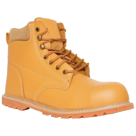 JuicyTrendz Men’s Leather Ankle Work Boots Steel Toe Cap Lace Up Slip Resistant Shoes Camel 8