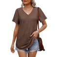 thumbnail image 2 of Camiseta OFEEFAN para mujer, cuello en V, manga corta, holgada, marrón, talla M, 2 of 6