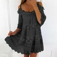 thumbnail image 2 of Vestido largo de encaje con hombros descubiertos para mujer: falda escalonada, mangas con volantes, elegante para bodas y fiestas, 2 of 8