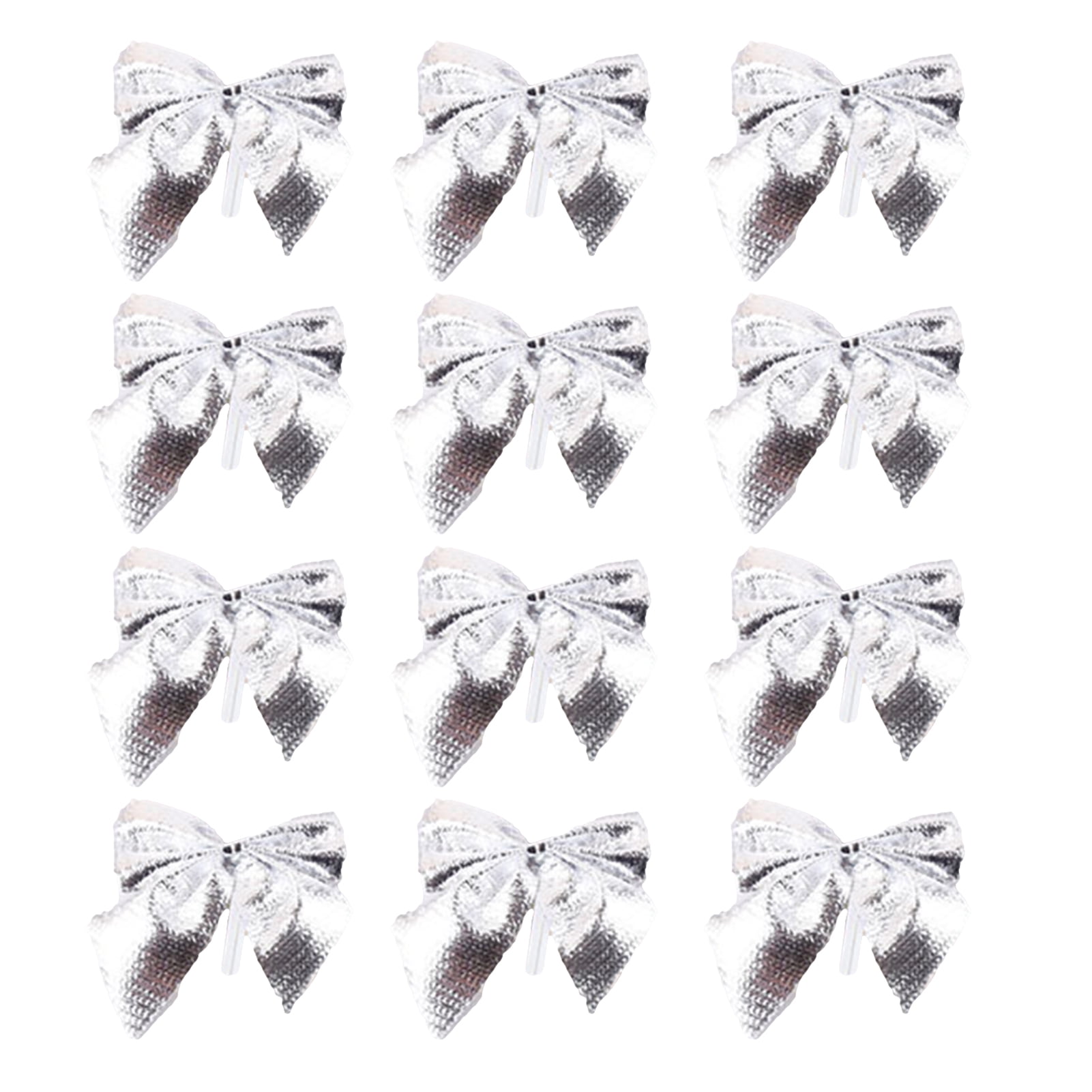 12 Pack Mini Glitter Christmas Tree Bows 2.17" Ribbon Bows Ornaments