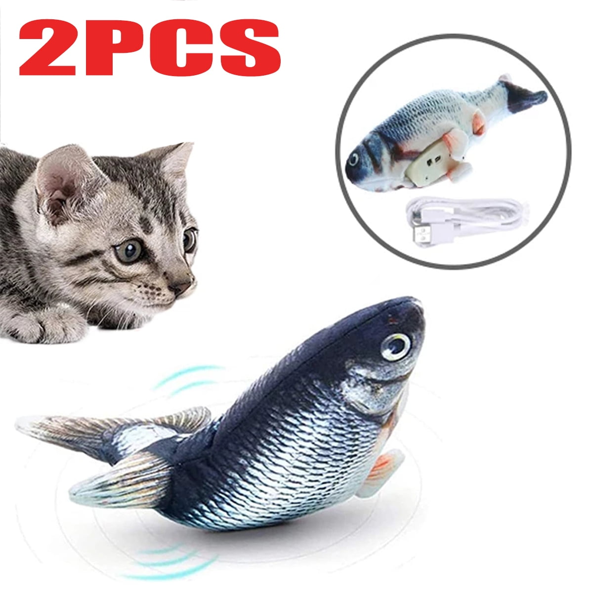 2Pieces Grass Carp Electric Cat Toys Floating Fish Toys Interactive