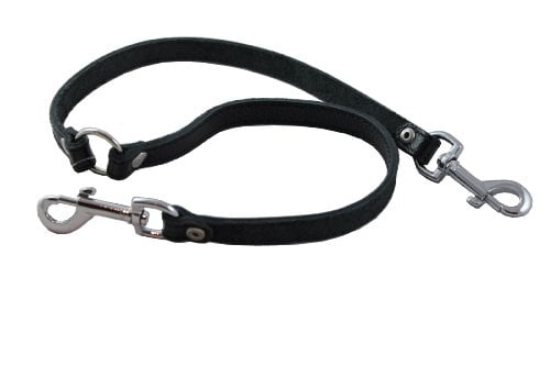 Genuine Leather Coupler 2 Way Dog Leash Leads for Two Dogs Walking Black Medium 