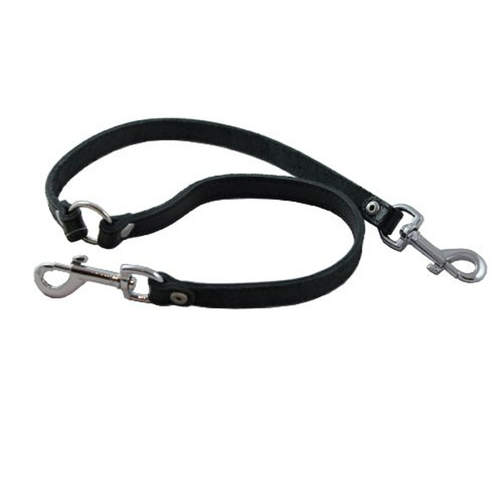 Genuine Leather Double Dog Leash Two Dog Coupler (Black, Small 15" long by 1/2" wide