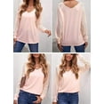 thumbnail image 3 of Blusa informal de cuello en V con manga larga y malla a rayas para mujer, 3 of 4