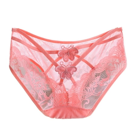 

PERZOE Panties Women Panties Hollow Out Lace Butterflies Shape Solid Color See-through Pornographic Protective Cross Low Waist Women Briefs for Inner Wear
