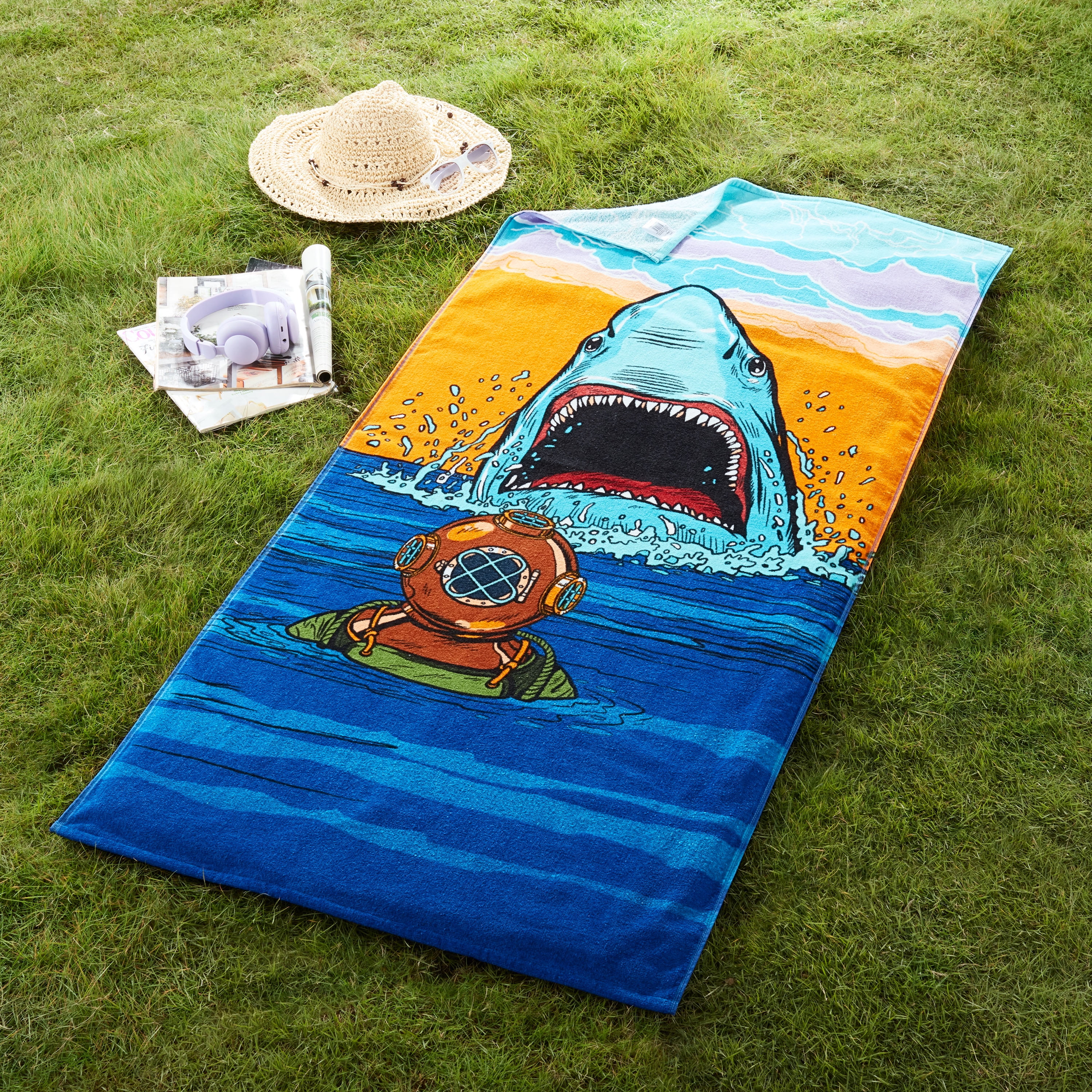 Clearance! EQWLJWE Beach Towel,Beautiful Underwater World Shark Coral Print  Soft Highly Absorbent Large Decorative Hand Towels Multipurpose for
