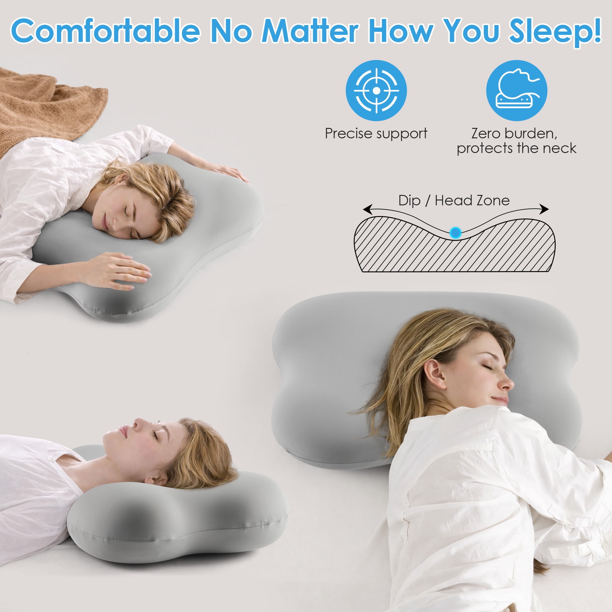 MOONORAH Cervical Pillow for Pain Relief, Contour Memory Foam Pillows for Sleeping, Ergonomic Orthopedic Pillow Cooling Pillow Bed Pillow for Side Back Stomach Sleepers, with Pillowcase, Gray