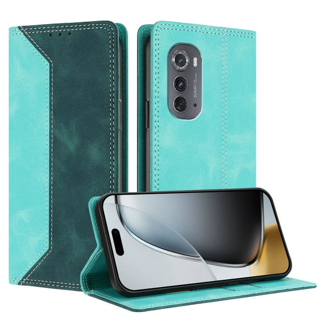 Phone Case for Motorola Edge 2022 FOXDOCK Premium Leather,Creative Dual-Color Cover with Card Slot,Shockproof