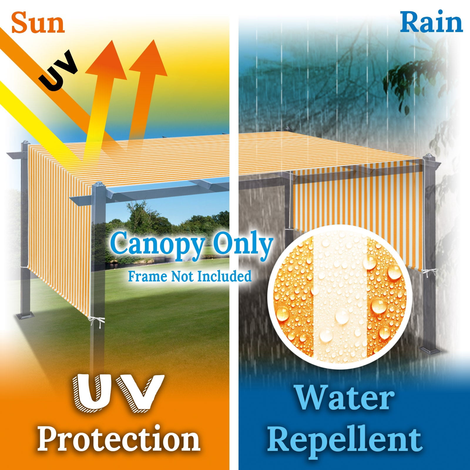 SUNNYOUTDOOR 18' L x 8.2' W Pergola Replacement Canopy Universal Pergola Canopy Replacement Top Cover for Pergola Structure, Frame NOT included (Yellow with white)