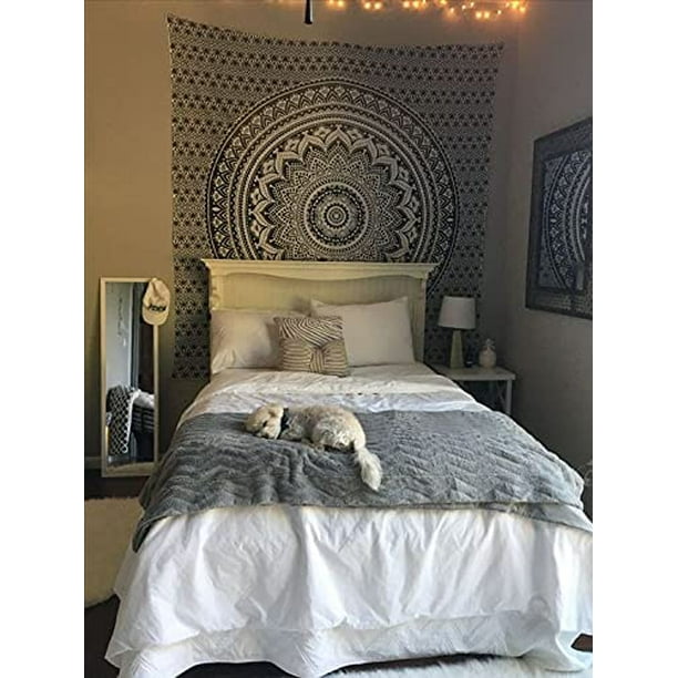 Wall Tapestry for Bedroom Aesthetic Tapestry Hippie Boho Tapestry Indie  Tapestry Bohemian Mandala Tapestry Trippy Large Tapestry Wall Hanging -  Black