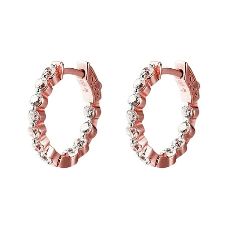 14k Rose Gold Finish Solitaire Hoop Earrings Huggies Womens Lab Created Cubic Zirconia 20mm (Best Lab Created Diamond Earrings)