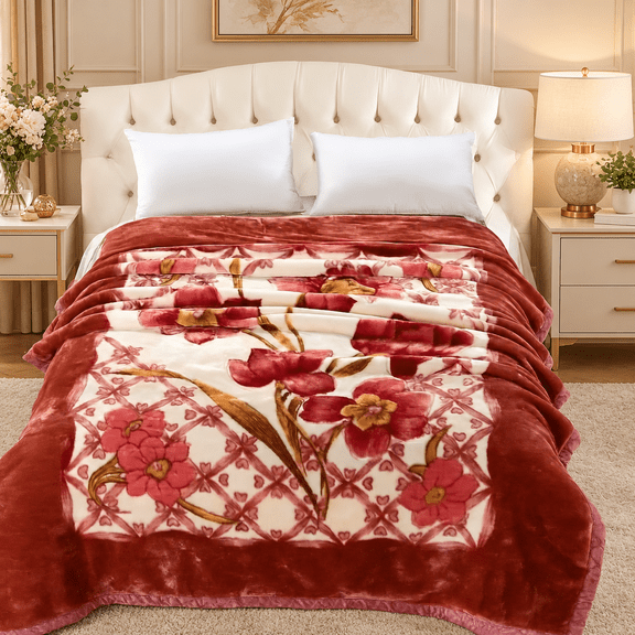 DBOZE Queen Size Korean Mink Blanket, 1-Ply Heavy Plush Fleece Winter Blanket, Thick Soft Warm Floral Raschel Blanket
